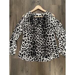 Fifteen Twenty Women Leopard Long Sleeve Cold Shoulder Top XS